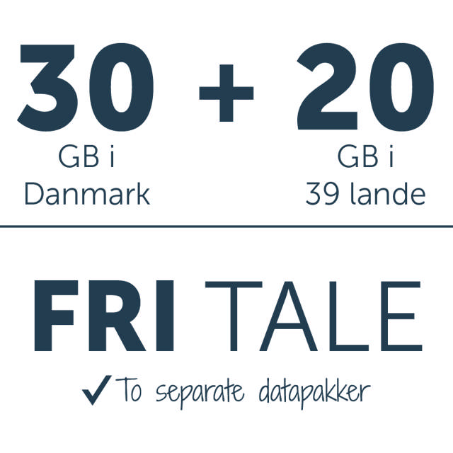 Fri tale + 30 GB i DK + 20 GB i 39 lande. 5G 