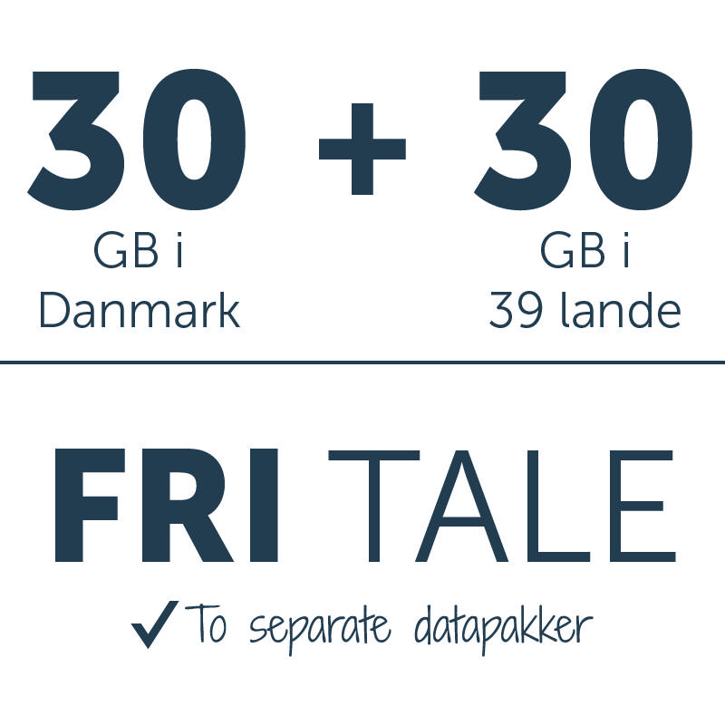 Fri tale + 30 GB i DK + 30 GB i 39 lande. 5G 