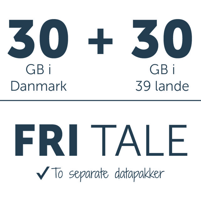 Fri tale + 30 GB i DK + 30 GB i 39 lande. 5G 