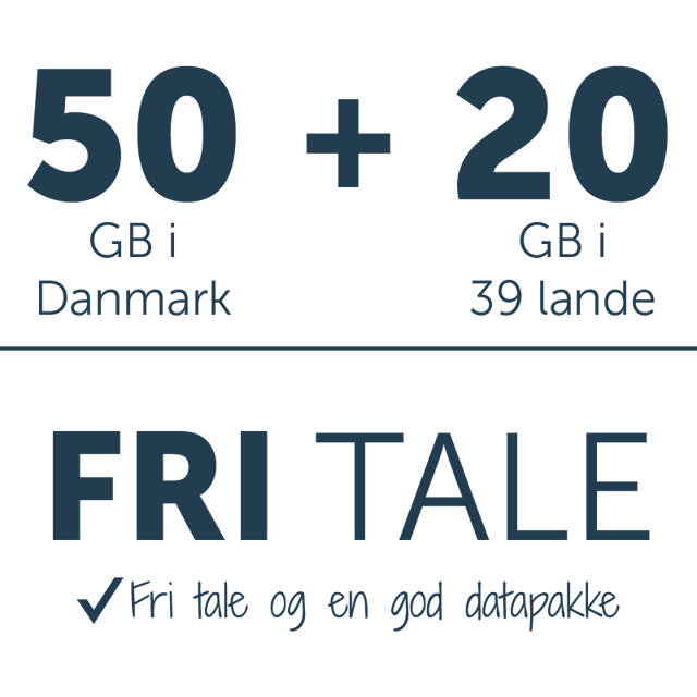 Fri tale + 50 GB i DK + 20 GB i 39 lande. 5G 
