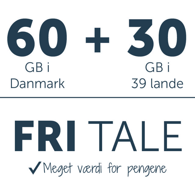 Fri tale + 60 GB i DK + 30 GB i 39 lande. 5G 